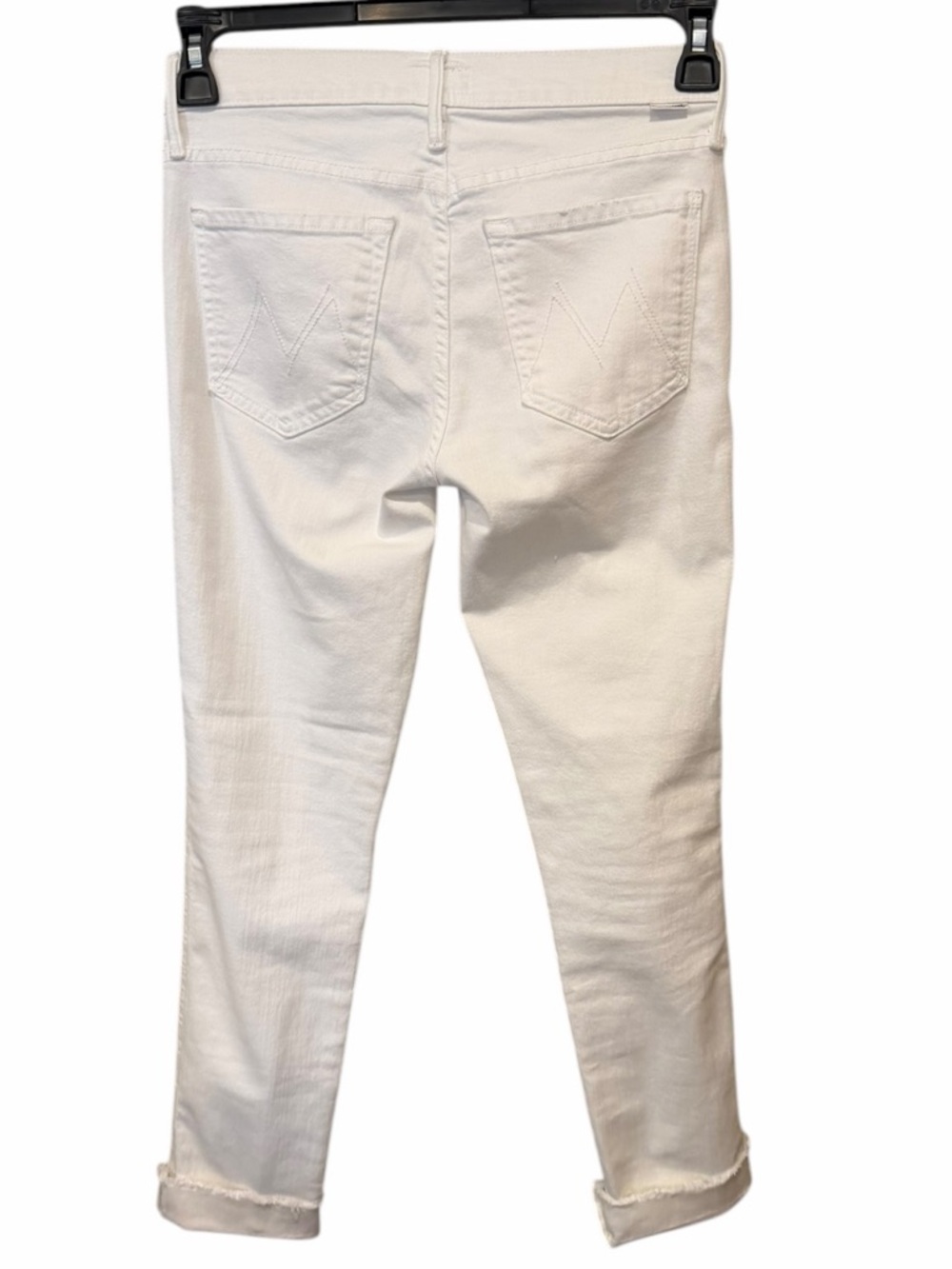 MOTHER The Pony Boy Fray Jeans White Stayin Alive Mid Rise Crop Raw Hem Sz 26 - Picture 5 of 8